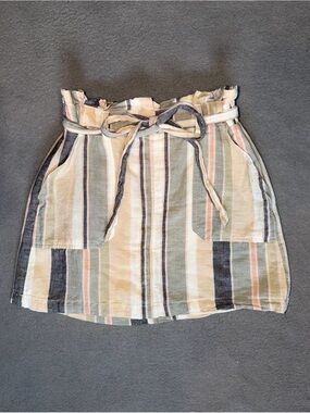 American Eagle Outfitters Striped Paperbag Mini Skirt - Navy, Sage, Blush, Cream